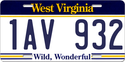 WV license plate 1AV932
