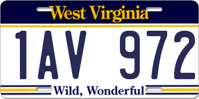 WV license plate 1AV972