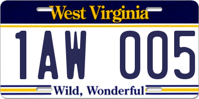 WV license plate 1AW005