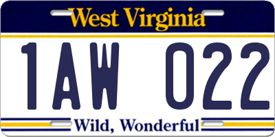 WV license plate 1AW022