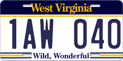 WV license plate 1AW040