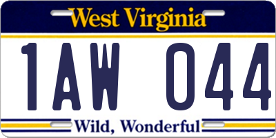 WV license plate 1AW044