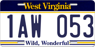 WV license plate 1AW053