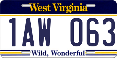 WV license plate 1AW063