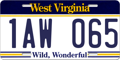 WV license plate 1AW065