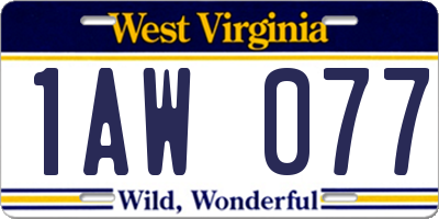 WV license plate 1AW077