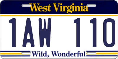WV license plate 1AW110