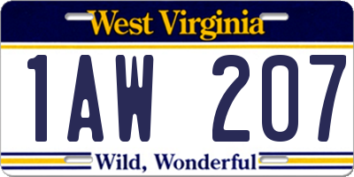 WV license plate 1AW207