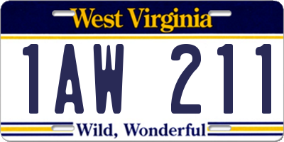 WV license plate 1AW211
