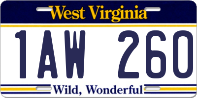 WV license plate 1AW260