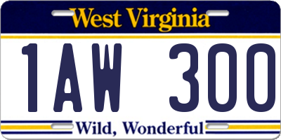 WV license plate 1AW300