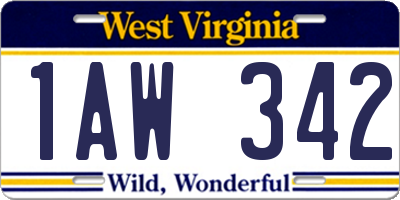WV license plate 1AW342