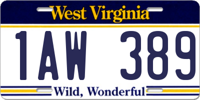 WV license plate 1AW389