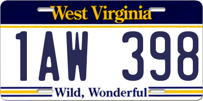 WV license plate 1AW398