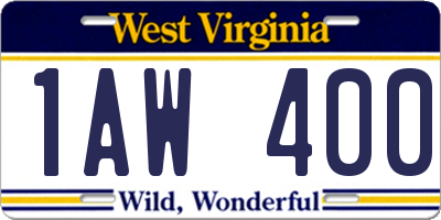 WV license plate 1AW400