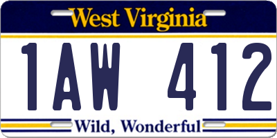WV license plate 1AW412