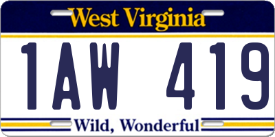 WV license plate 1AW419