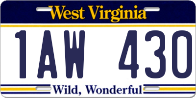 WV license plate 1AW430