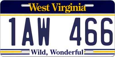 WV license plate 1AW466