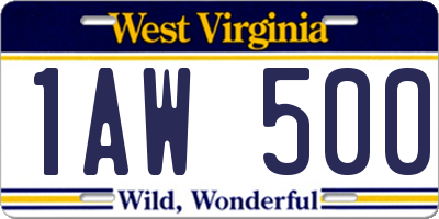 WV license plate 1AW500