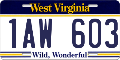WV license plate 1AW603