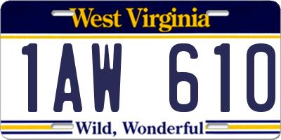 WV license plate 1AW610