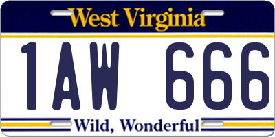 WV license plate 1AW666