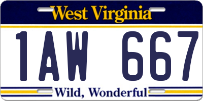 WV license plate 1AW667