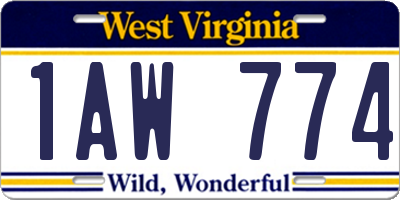 WV license plate 1AW774