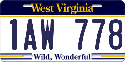WV license plate 1AW778