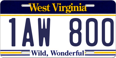 WV license plate 1AW800