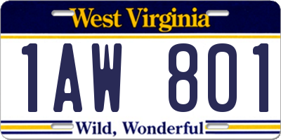 WV license plate 1AW801