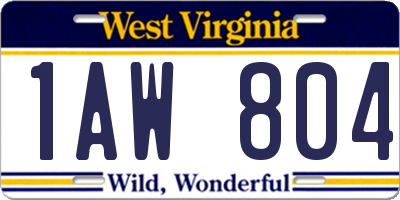 WV license plate 1AW804