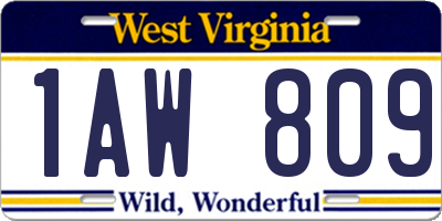 WV license plate 1AW809