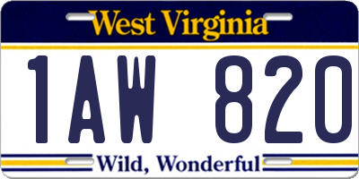 WV license plate 1AW820