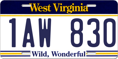WV license plate 1AW830