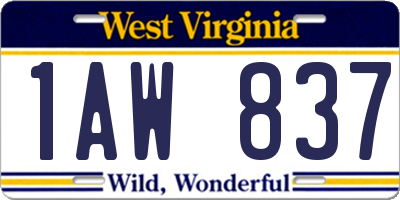 WV license plate 1AW837
