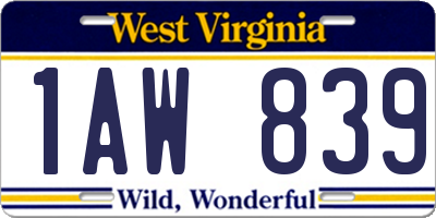 WV license plate 1AW839
