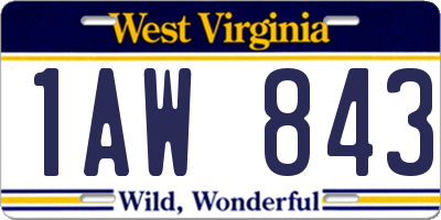 WV license plate 1AW843