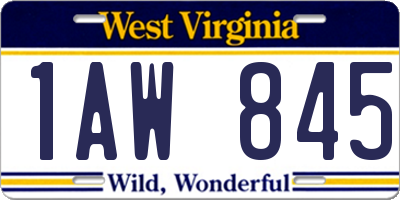 WV license plate 1AW845