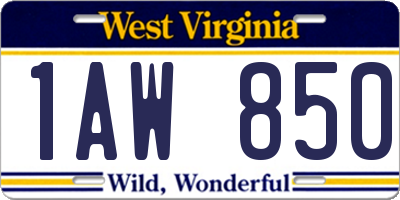 WV license plate 1AW850