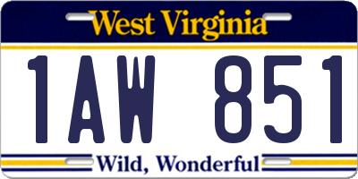 WV license plate 1AW851