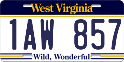 WV license plate 1AW857