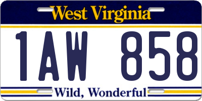 WV license plate 1AW858