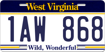 WV license plate 1AW868