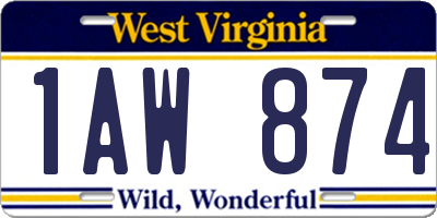 WV license plate 1AW874