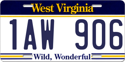 WV license plate 1AW906