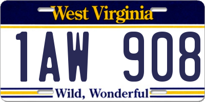 WV license plate 1AW908