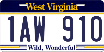 WV license plate 1AW910