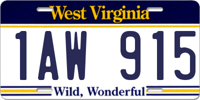 WV license plate 1AW915